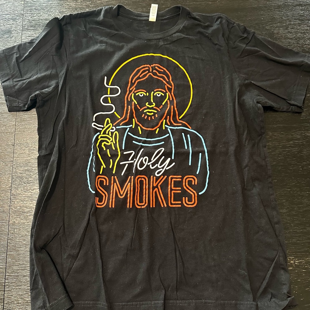 Holy Smokes Black T-Shirt with Neon Design